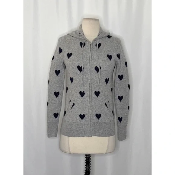 J. CREW Everyday‎ Cashmere Full Zip Heart Hoodie Cardigan Sweater Jacket X-Small - Picture 3 of 14
